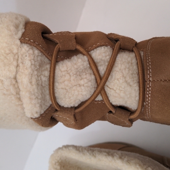 land's End Chalet Cognac Suede Leather Faux Fur Boots 7D - Picture 7 of 10